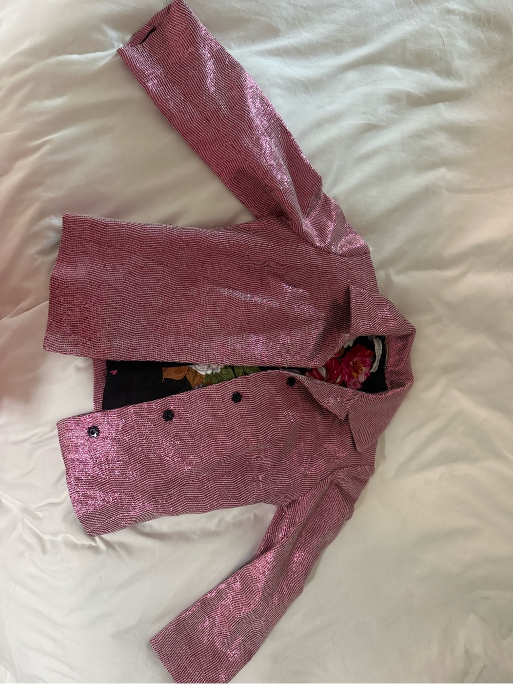 Dolce & Gabbana Pink Sequin Pea Coat